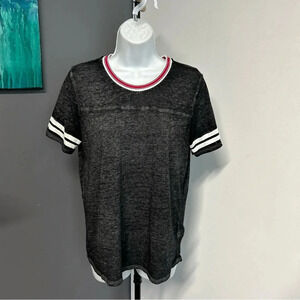 Pink‎ Rose Women’s Large Burnout Ringer T Shirt Grunge Bella Elena Boho Piling